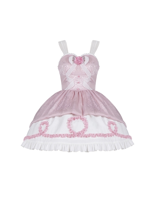 Throbbing Series Rose Print Cute Girly Pink Bud Summer Sweet Lolita Sleeveless Dress