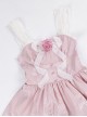 Throbbing Series Rose Print Cute Girly Pink Bud Summer Sweet Lolita Sleeveless Dress