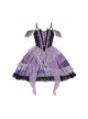 Gothic Style Black Purple Irregular Printed Lace Hem Butterfly Embroidered Gothic Lolita Sleeveless Dress