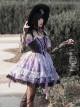 Gothic Style Black Purple Irregular Printed Lace Hem Butterfly Embroidered Gothic Lolita Sleeveless Dress