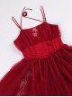 Gothic Style Sexy Wine Red Rose Embroidered Gothic Lolita Sleeveless Dress Set