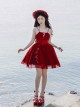 Gothic Style Sexy Wine Red Rose Embroidered Gothic Lolita Sleeveless Dress Set