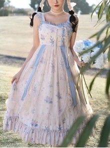 Chinese Style Elegant Floral Printing Retro Playful Summer Classic Lolita Sleeveless Dress