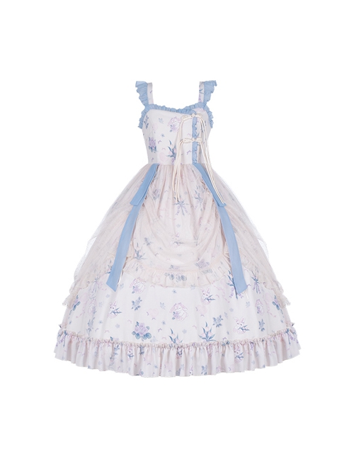 Chinese Style Elegant Floral Printing Retro Playful Summer Classic Lolita Sleeveless Dress