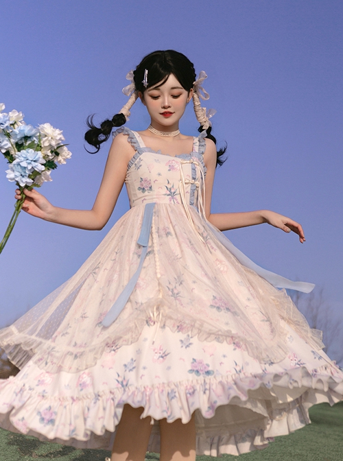 Chinese Style Elegant Floral Printing Retro Playful Summer Classic Lolita Sleeveless Dress
