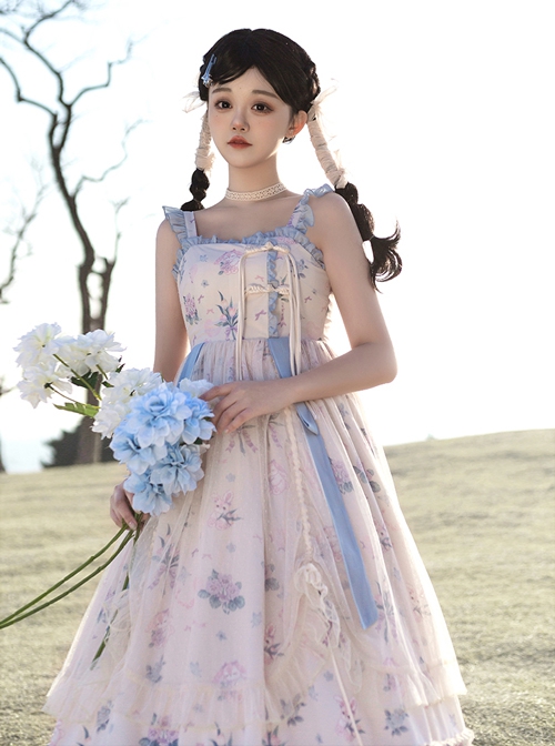 Chinese Style Elegant Floral Printing Retro Playful Summer Classic Lolita Sleeveless Dress