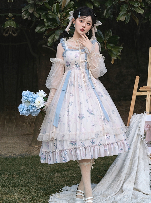 Chinese Style Elegant Floral Printing Retro Playful Summer Classic Lolita Sleeveless Dress