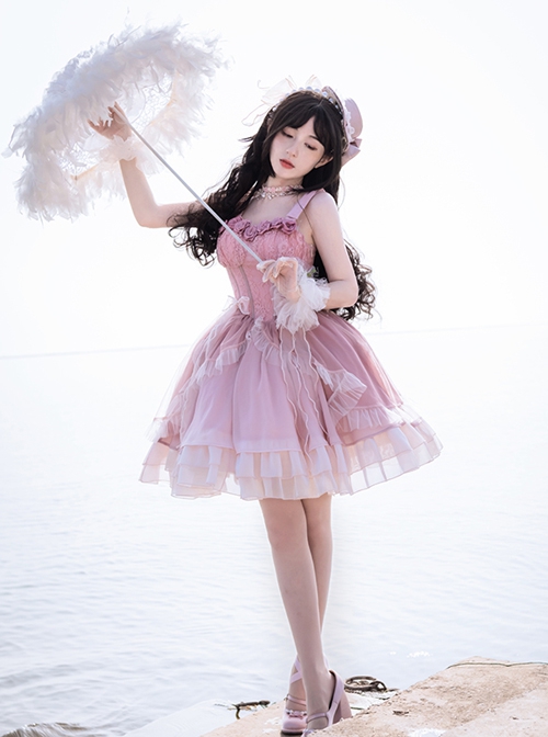 Rose Waltzes Series Pink Elegant Stereoscopic Rose Decoration Pink Gradient Hem Design Classic Lolita Sleeveless Dress