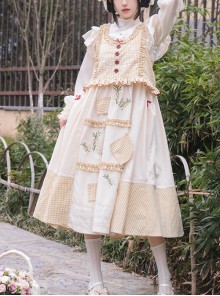 Retro Elegant Pastoral Style Embroidery Stitching False Two-Piece Sundress Classic Lolita Sleeveless Dress