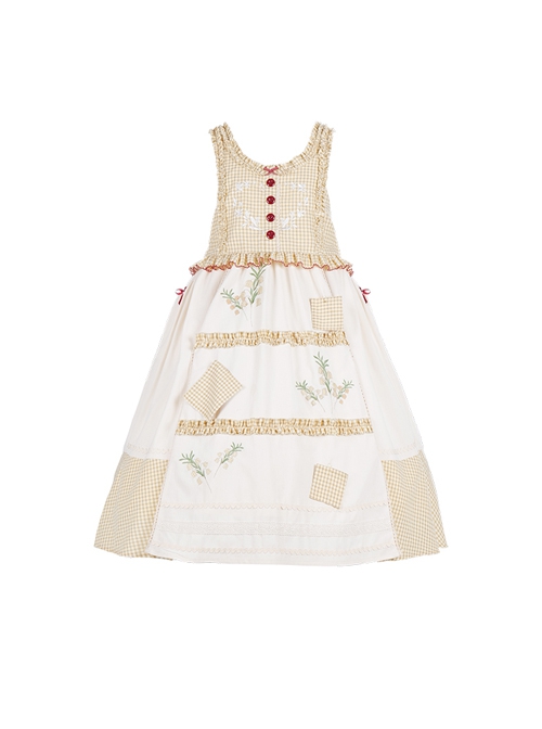 Retro Elegant Pastoral Style Embroidery Stitching False Two-Piece Sundress Classic Lolita Sleeveless Dress