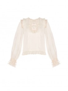 Apricot Translucent Chiffon Lace-Up Classic Lolita Long Sleeve Shirt