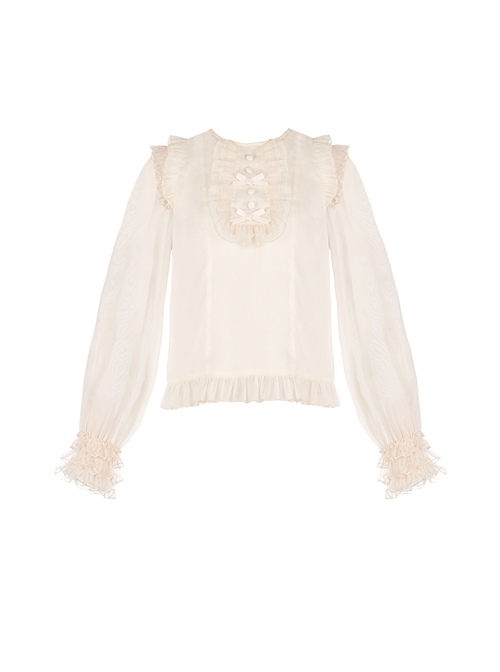 Apricot Translucent Chiffon Lace-Up Classic Lolita Long Sleeve Shirt