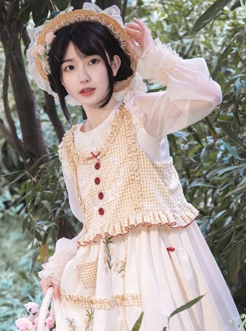 Apricot Translucent Chiffon Lace-Up Classic Lolita Long Sleeve Shirt