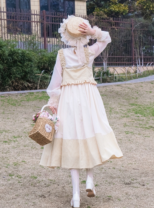 Apricot Translucent Chiffon Lace-Up Classic Lolita Long Sleeve Shirt