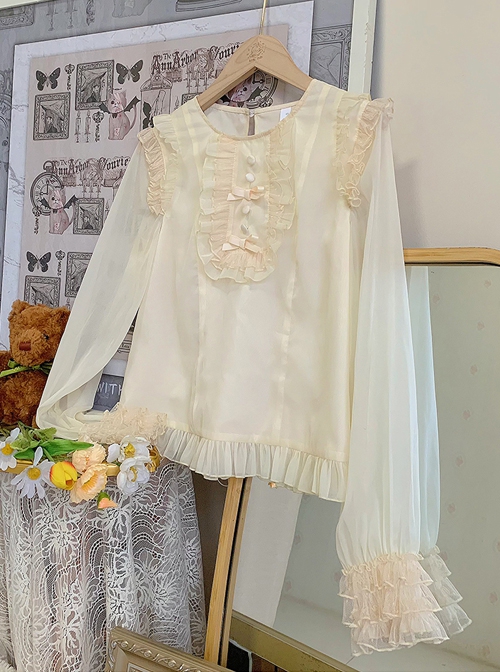 Apricot Translucent Chiffon Lace-Up Classic Lolita Long Sleeve Shirt