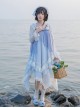 Blue Elegant Gradient Irregular Hem Loose Summer Long Sleeve Shawl Classic Lolita Sleeveless Dress Set