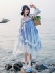 Blue Elegant Gradient Irregular Hem Loose Summer Long Sleeve Shawl Classic Lolita Sleeveless Dress Set