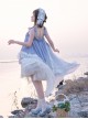 Blue Elegant Gradient Irregular Hem Loose Summer Long Sleeve Shawl Classic Lolita Sleeveless Dress Set