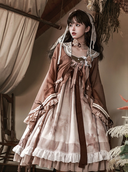 Ask Tea Series Chinese Style Embroidery Long-Sleeved Coat Detachable Brooch Classic Lolita Sleeveless Dress Set