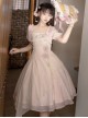 Chinese Style Pink Elegant Square Neck Embroidered Slim Fit Han Element Irregular Hem Classic Lolita Short Sleeve Dress