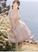 Chinese Style Pink Elegant Square Neck Embroidered Slim Fit Han Element Irregular Hem Classic Lolita Short Sleeve Dress