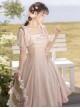 Chinese Style Pink Elegant Square Neck Embroidered Slim Fit Han Element Irregular Hem Classic Lolita Short Sleeve Dress