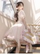 Chinese Style Pink Elegant Square Neck Embroidered Slim Fit Han Element Irregular Hem Classic Lolita Short Sleeve Dress