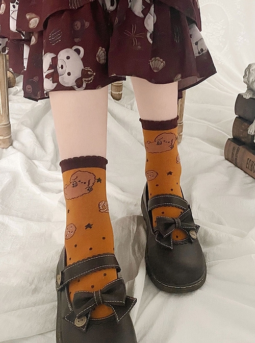 Puppy Cookie Print Polka Dot Cute Short Knitting Socks Sweet Lolita Socks