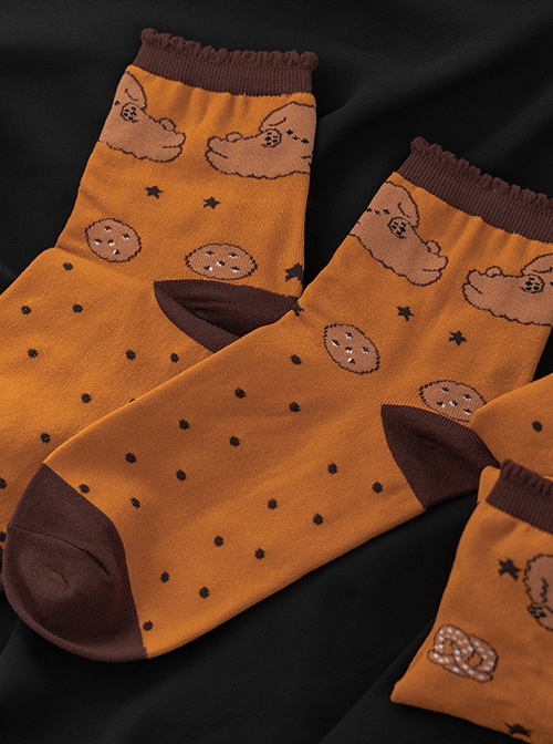 Puppy Cookie Print Polka Dot Cute Short Knitting Socks Sweet Lolita Socks