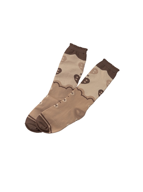 Caramel Sweetheart Series Love Print Sweet Lolita Brown Mid-Cut Knit Socks