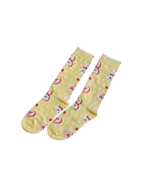 Yellow Polka Dot Cute Rabbit Print Mid-Tube Knitted Socks Sweet Lolita Socks