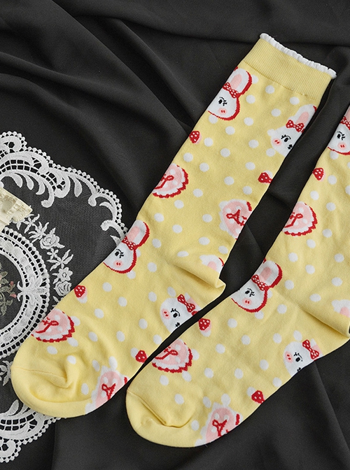 Yellow Polka Dot Cute Rabbit Print Mid-Tube Knitted Socks Sweet Lolita Socks