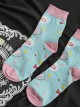 Cute Blue Pink Printed Knit Short Tube Socks Sweet Lolita Socks