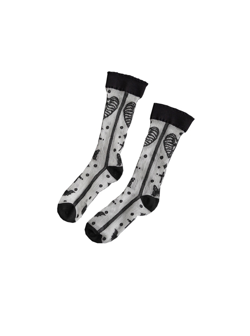 Magic Butterfly Series Black Butterfly Love Print Middle Tube Thin Gothic Lolita Socks