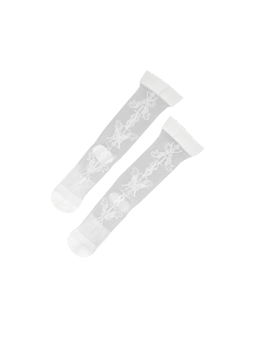 White Butterfly Print Summer Thin Middle Tube Socks Classic Lolita Socks