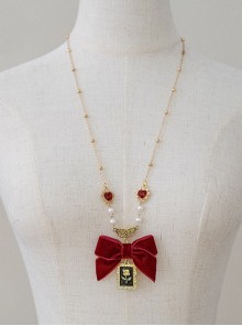 Wanhua Mirror Series Red Velvet Bowknot Rose Gorgeous Classic Lolita Necklace