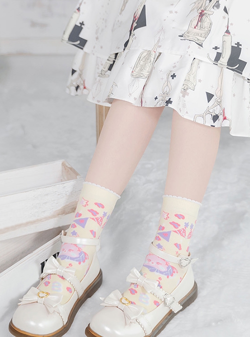 Bunny Carnival Festival Series Bunny Festive Print Short Tube Knit Socks Sweet Lolita Socks