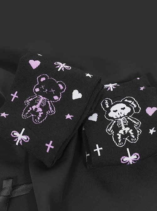 Resurrection Bear Series Black Resurrection Bear Print Sweet Cool Girl Mid-Tube Knit Socks Gothic Lolita Socks