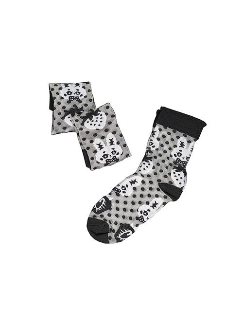 Strawberry Rabbit Series Black Cute Strawberry Rabbit Polka Dot Print All-Match Classic Lolita Socks