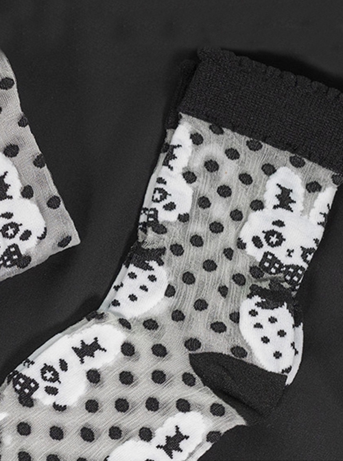 Strawberry Rabbit Series Black Cute Strawberry Rabbit Polka Dot Print All-Match Classic Lolita Socks