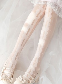 White Simple Ribbon Print Summer Thin Long Socks Classic Lolita Socks