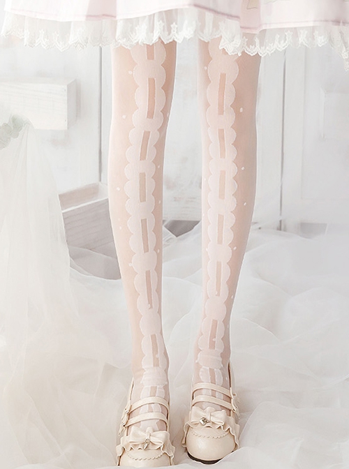 White Simple Ribbon Print Summer Thin Long Socks Classic Lolita Socks