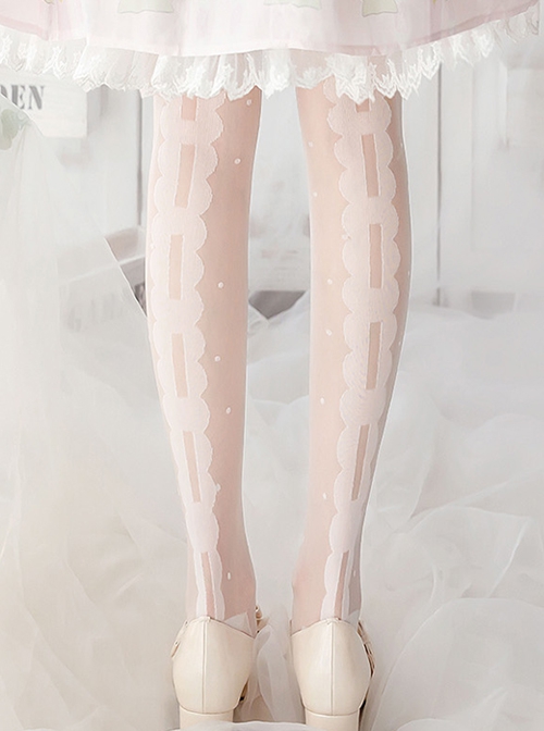 White Simple Ribbon Print Summer Thin Long Socks Classic Lolita Socks