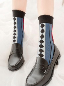 Killer A Series Black Rhombus Stripe Knit Socks Classic Lolita Socks