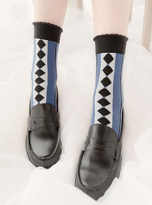 Killer A Series Black Rhombus Stripe Knit Socks Classic Lolita Socks