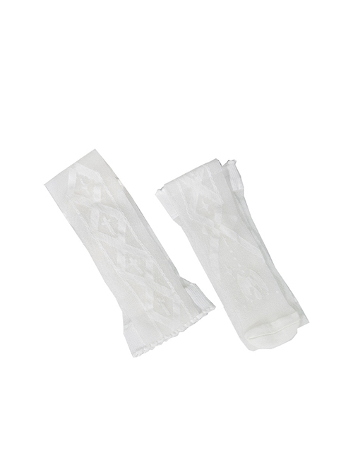 White Cross Print Summer Thin Long Socks Classic Lolita Socks