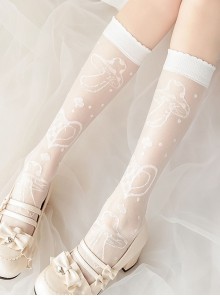 White Mushroom Print Thin Mid-Tube Socks Classic Lolita Socks