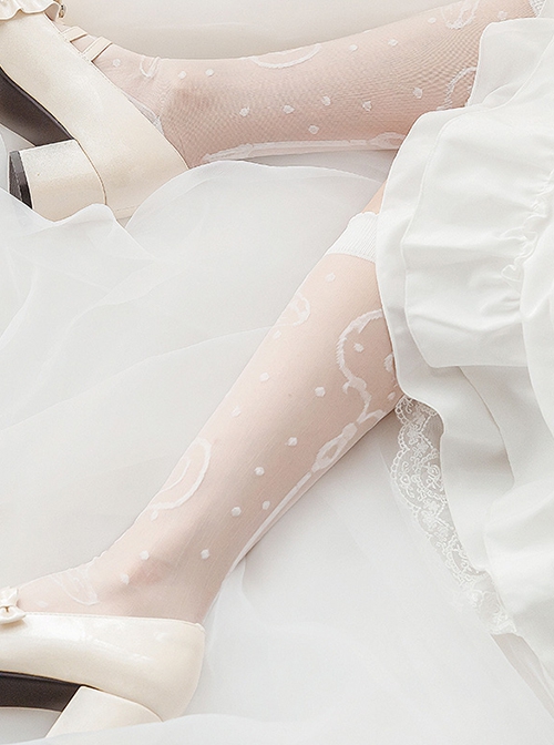 White Mushroom Print Thin Mid-Tube Socks Classic Lolita Socks