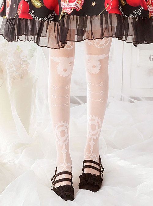 Humanoid Mechanical Series Pure Color Machine Gear Print Summer Thin Long Socks Punk Lolita Socks