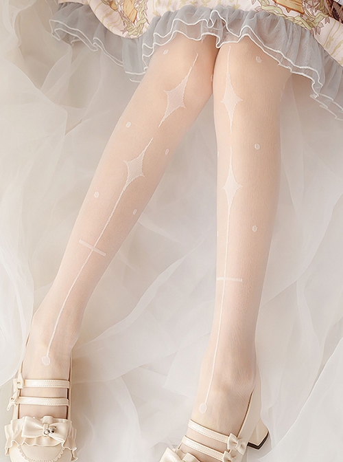 Pure Color Thin Long Socks Diamond Print Simple Classic Lolita Socks